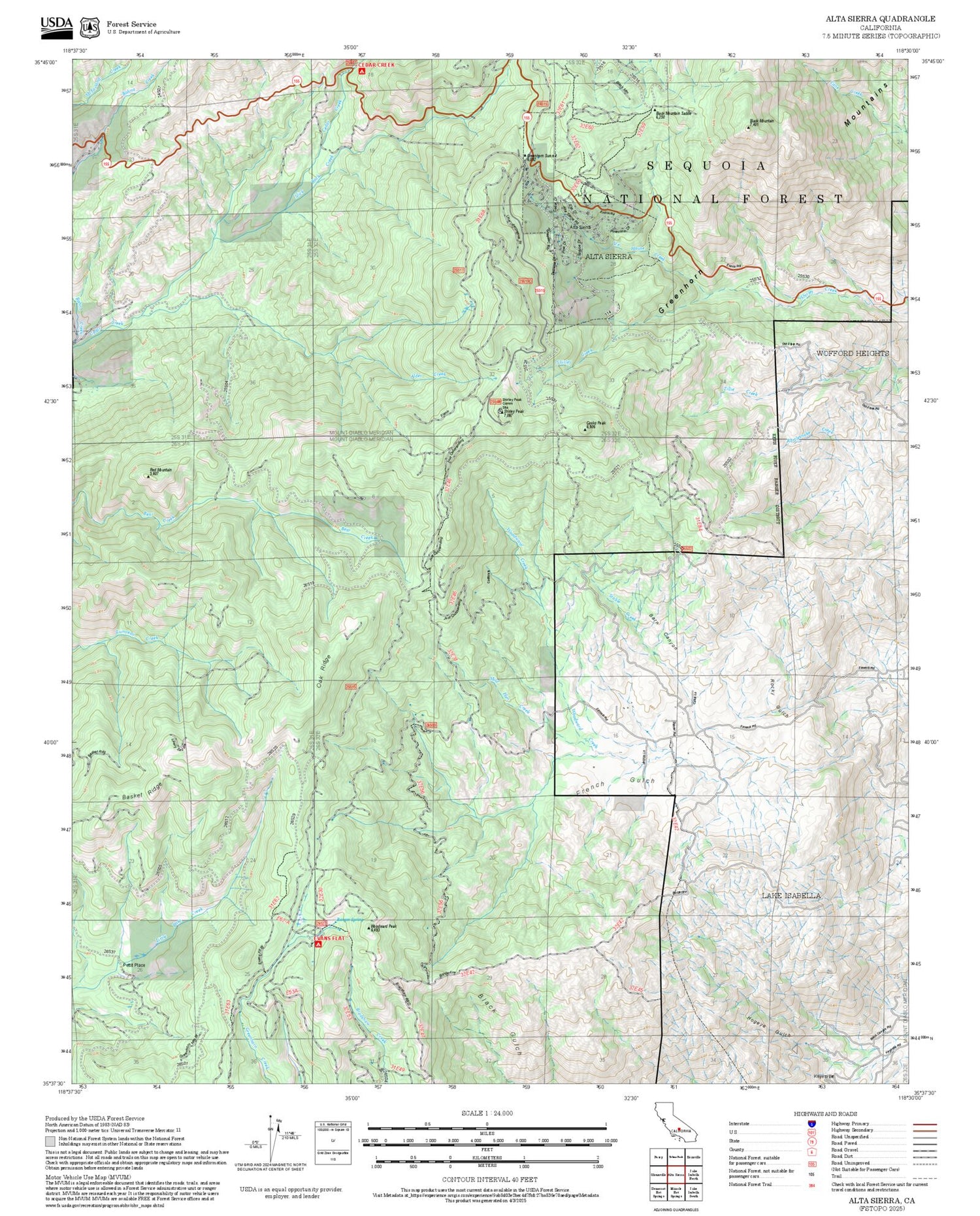 2025 Forest Service Topo Map of Alta Sierra California