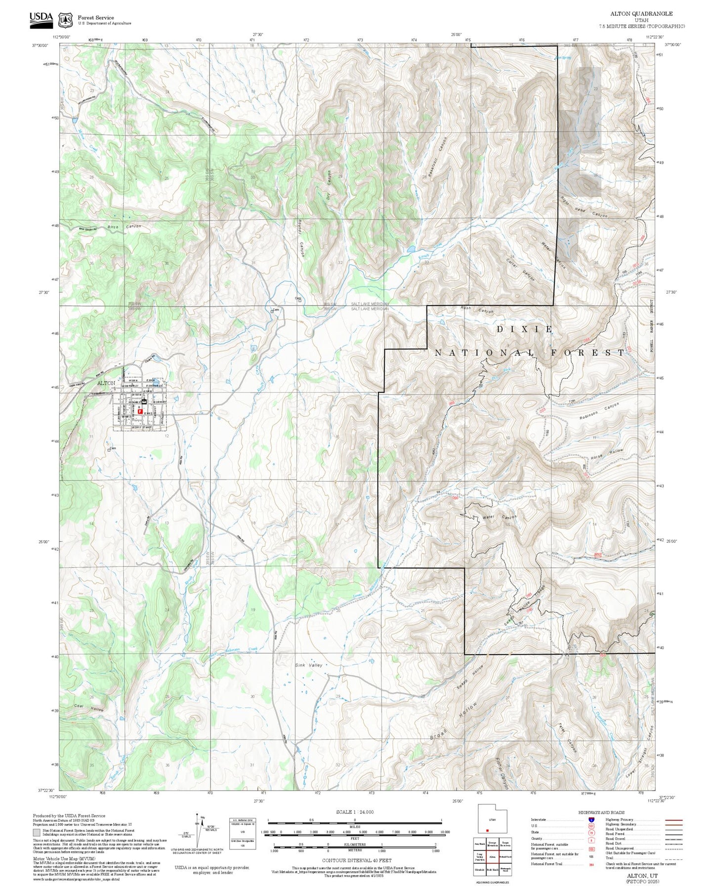 2025 Forest Service Topo Map of Alton Utah