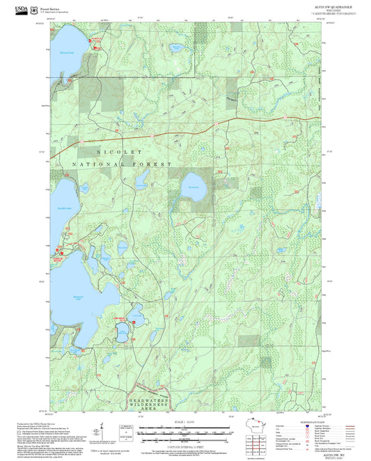 2025 Forest Service Topo Map of Alvin NW Wisconsin