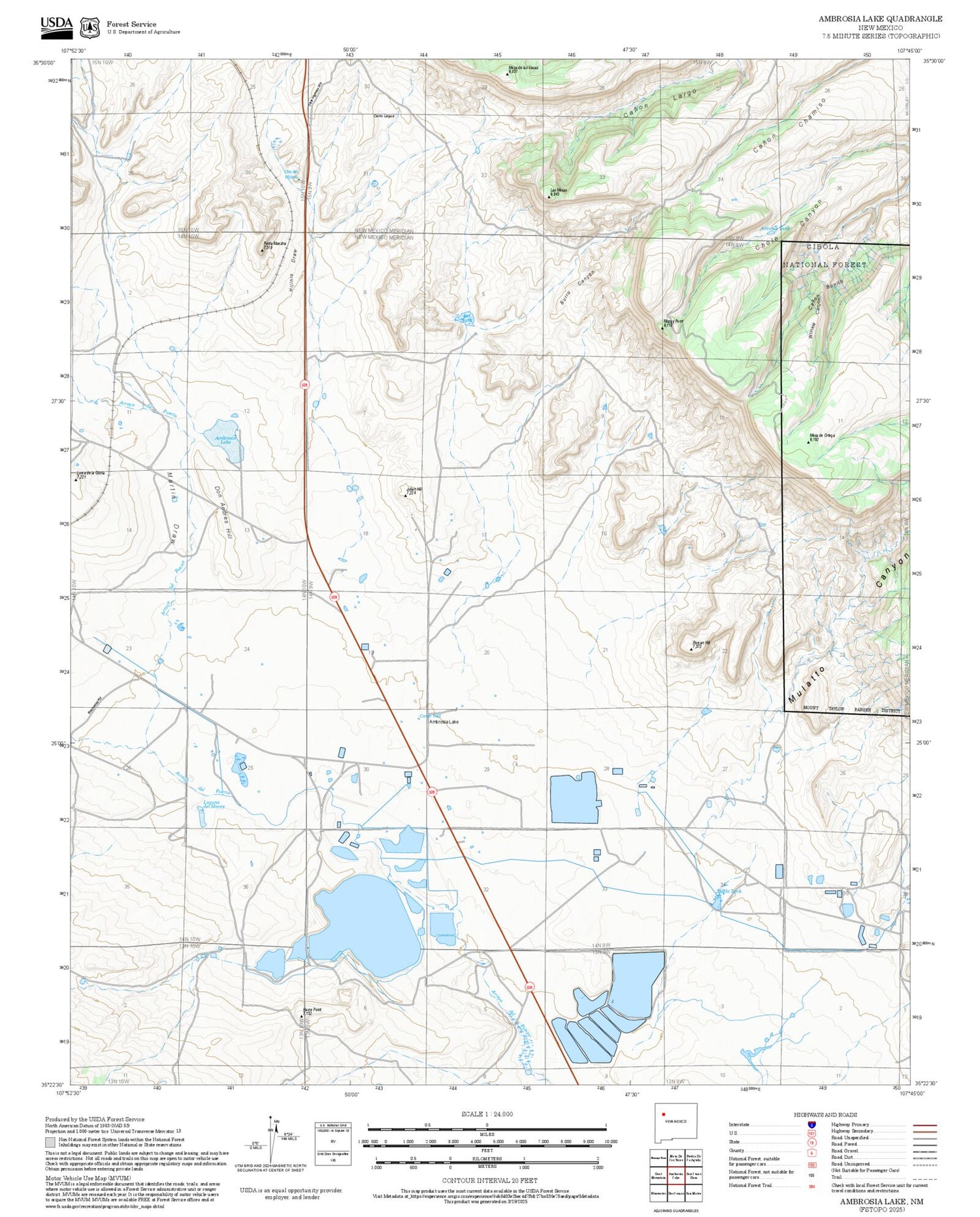 2025 Forest Service Topo Map of Ambrosia Lake New Mexico