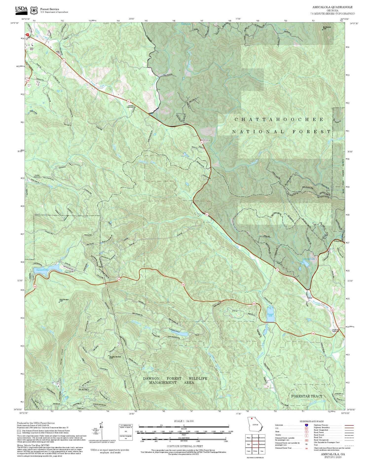 2025 Forest Service Topo Map of Amicalola Georgia