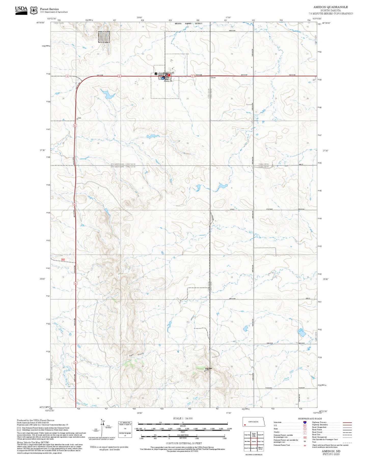 2025 Forest Service Topo Map of Amidon North Dakota