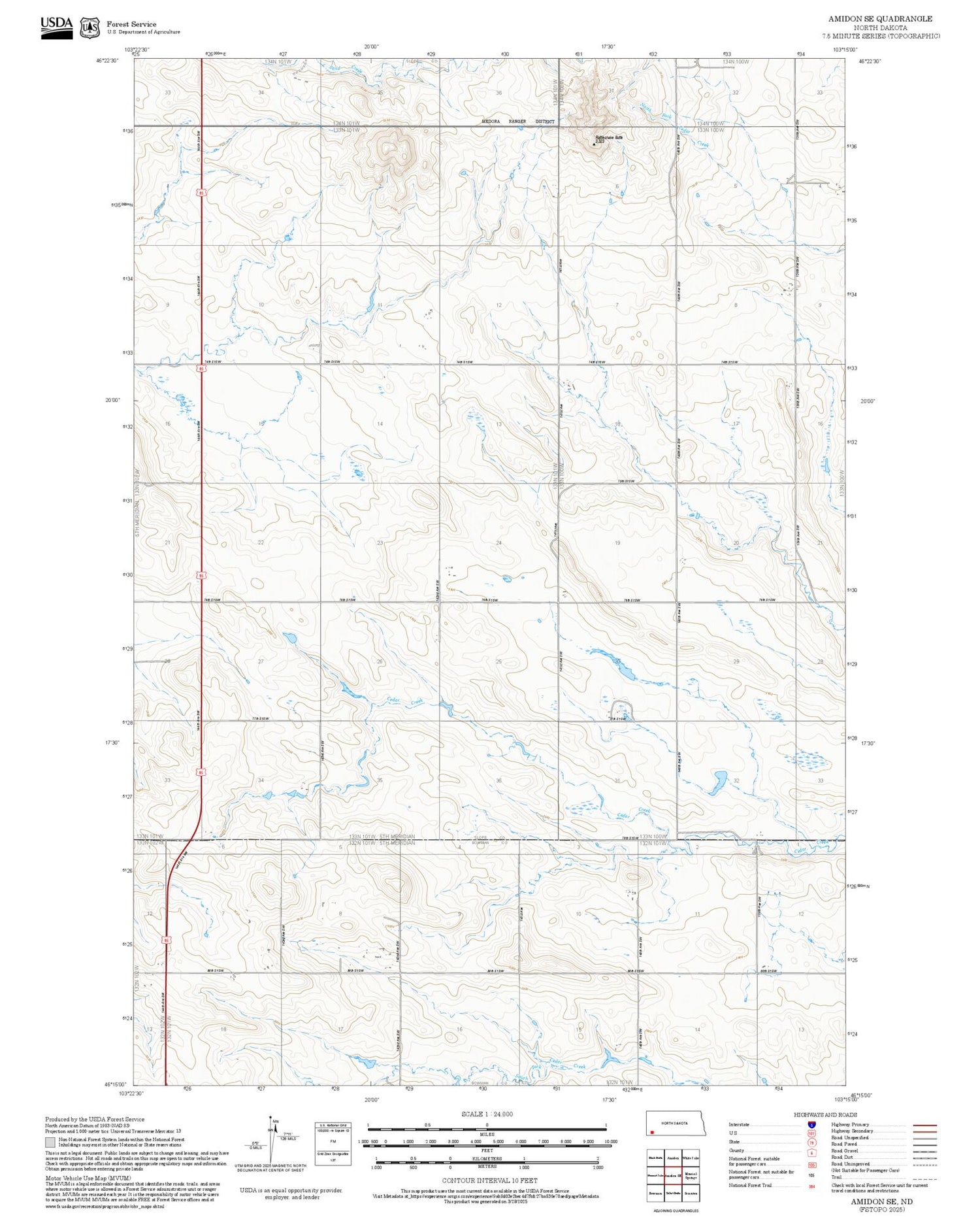 2025 Forest Service Topo Map of Amidon SE North Dakota
