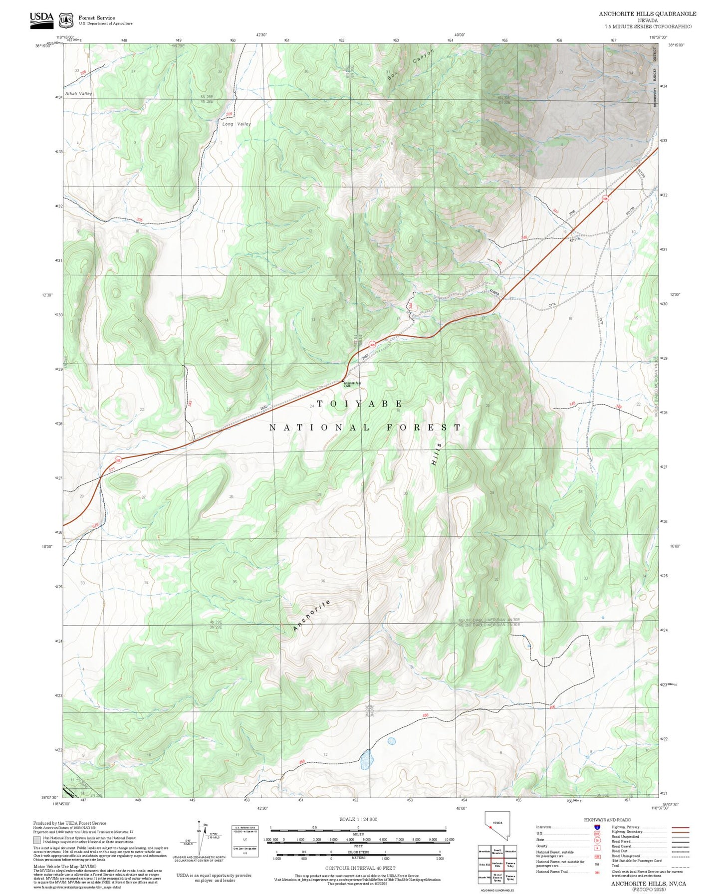 2025 Forest Service Topo Map of Anchorite Hills Nevada