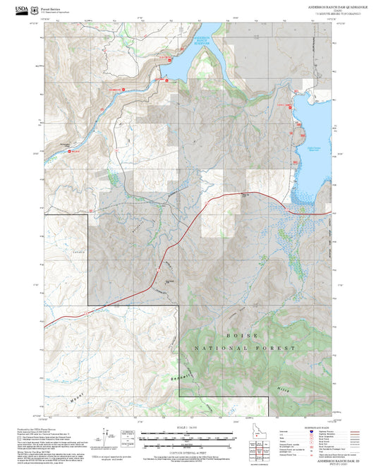2025 Forest Service Topo Map of Anderson Ranch Dam Idaho