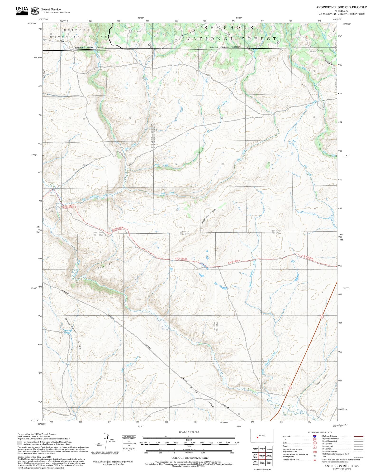 2025 Forest Service Topo Map of Anderson Ridge Wyoming – MyTopo Map Store