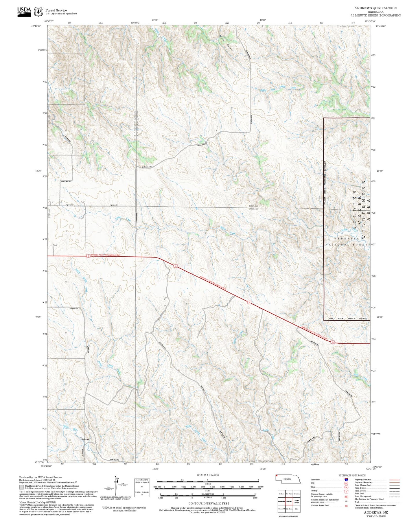 2025 Forest Service Topo Map of Andrews Nebraska