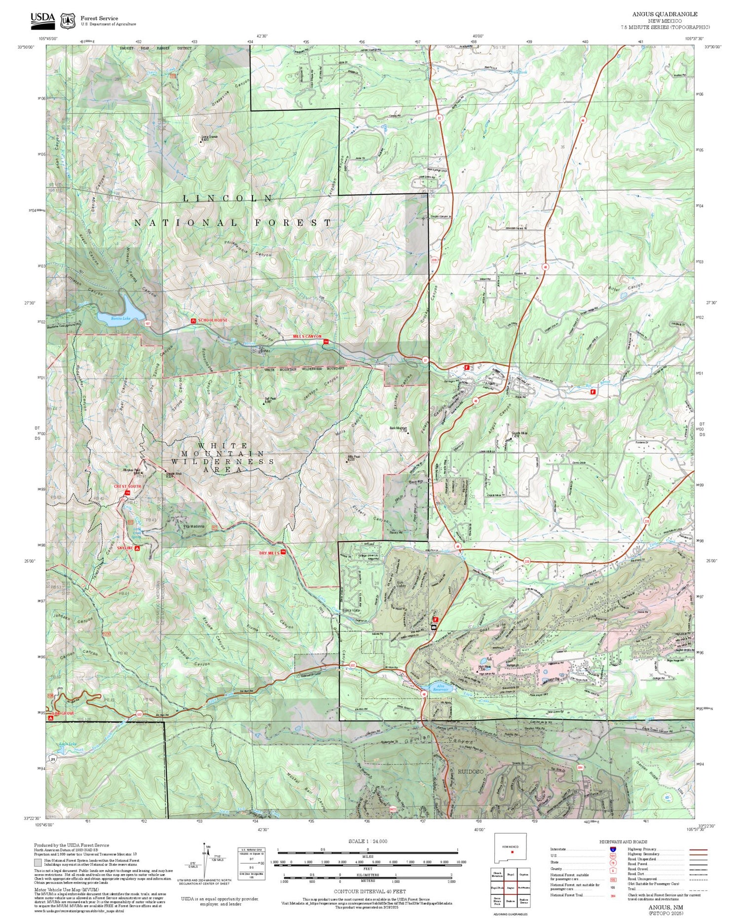 2025 Forest Service Topo Map of Angus New Mexico