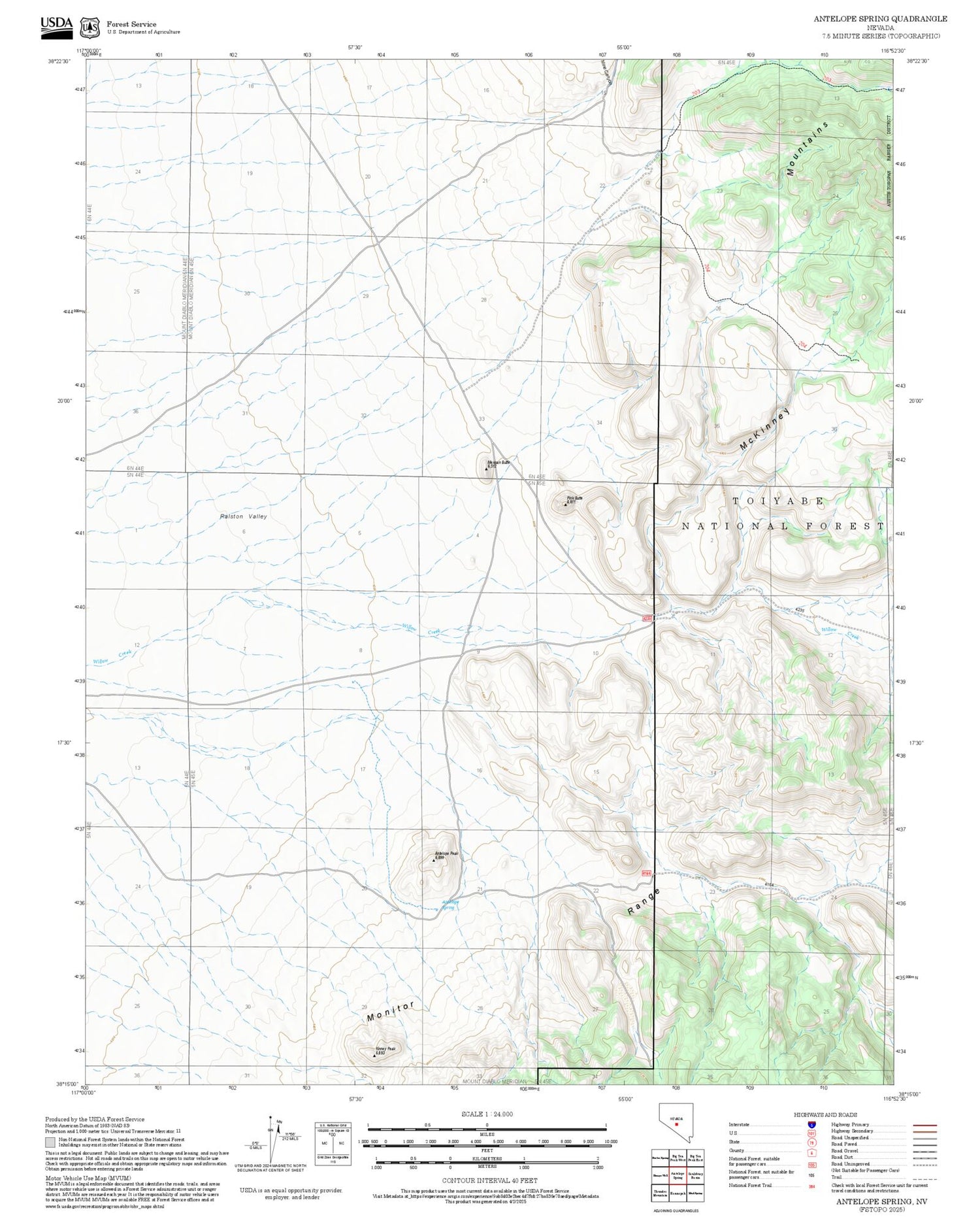 2025 Forest Service Topo Map of Antelope Spring Nevada