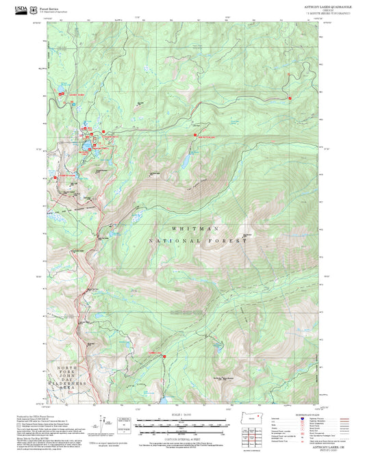 2025 Forest Service Topo Map of Anthony Lakes Oregon