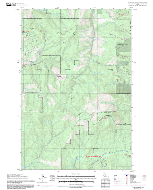 2025 Forest Service Topo Map of Anthony Peak Idaho