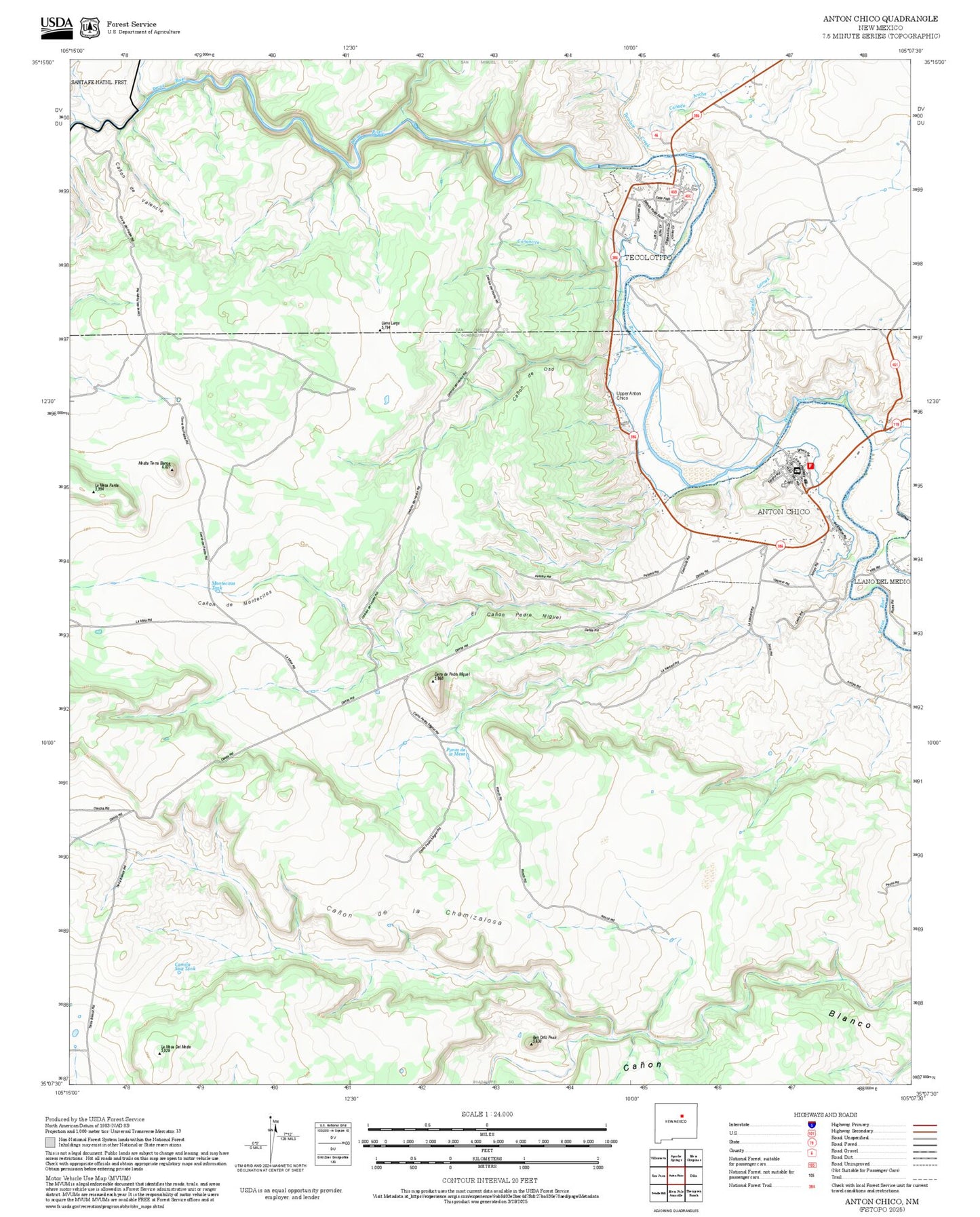 2025 Forest Service Topo Map of Anton Chico New Mexico