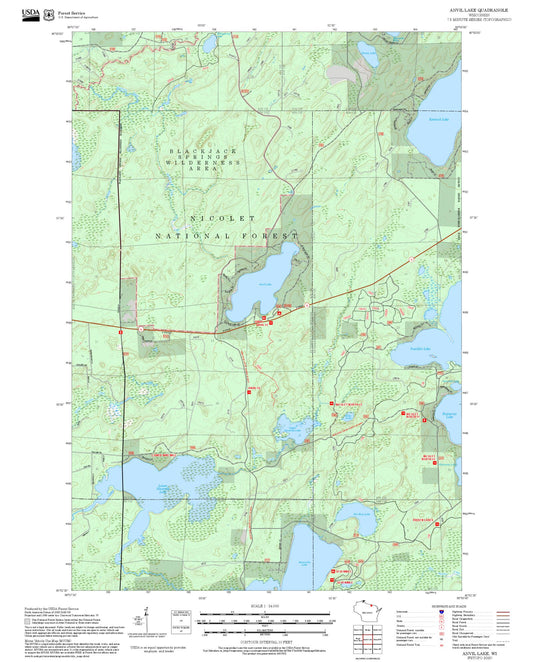 2025 Forest Service Topo Map of Anvil Lake Wisconsin