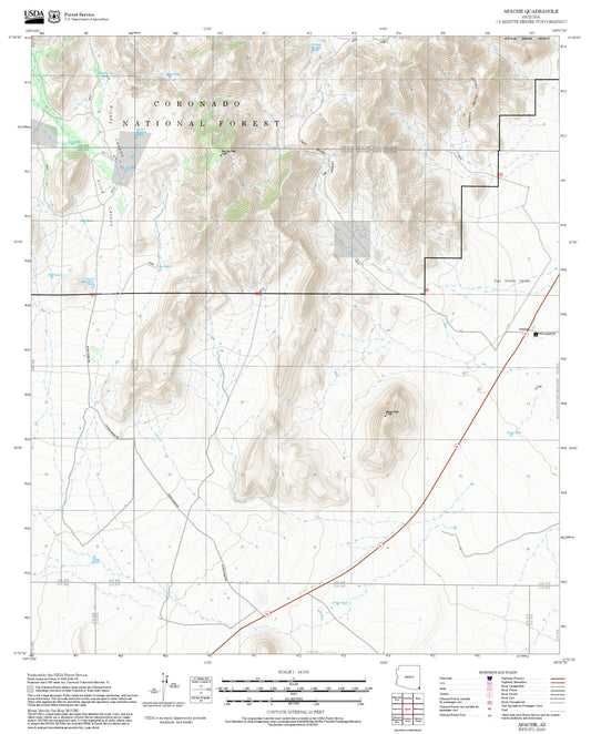 2025 Forest Service Topo Map of Apache Arizona