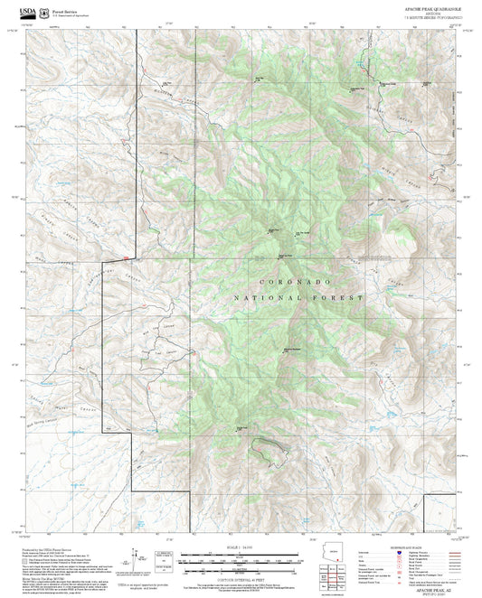2025 Forest Service Topo Map of Apache Peak Arizona