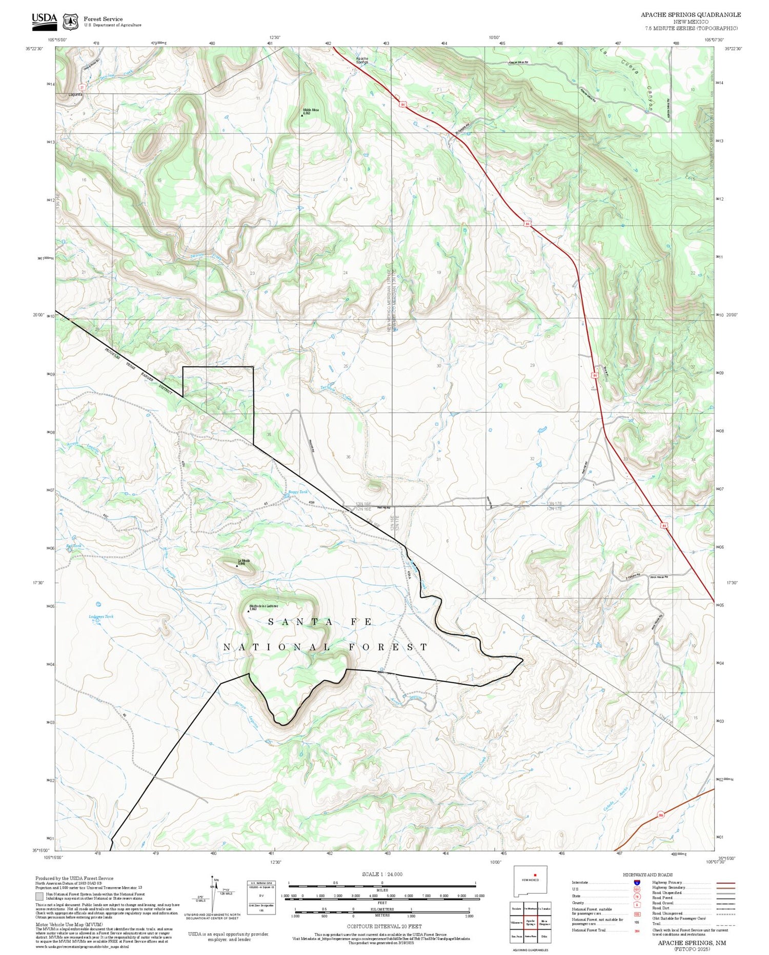 2025 Forest Service Topo Map of Apache Springs New Mexico