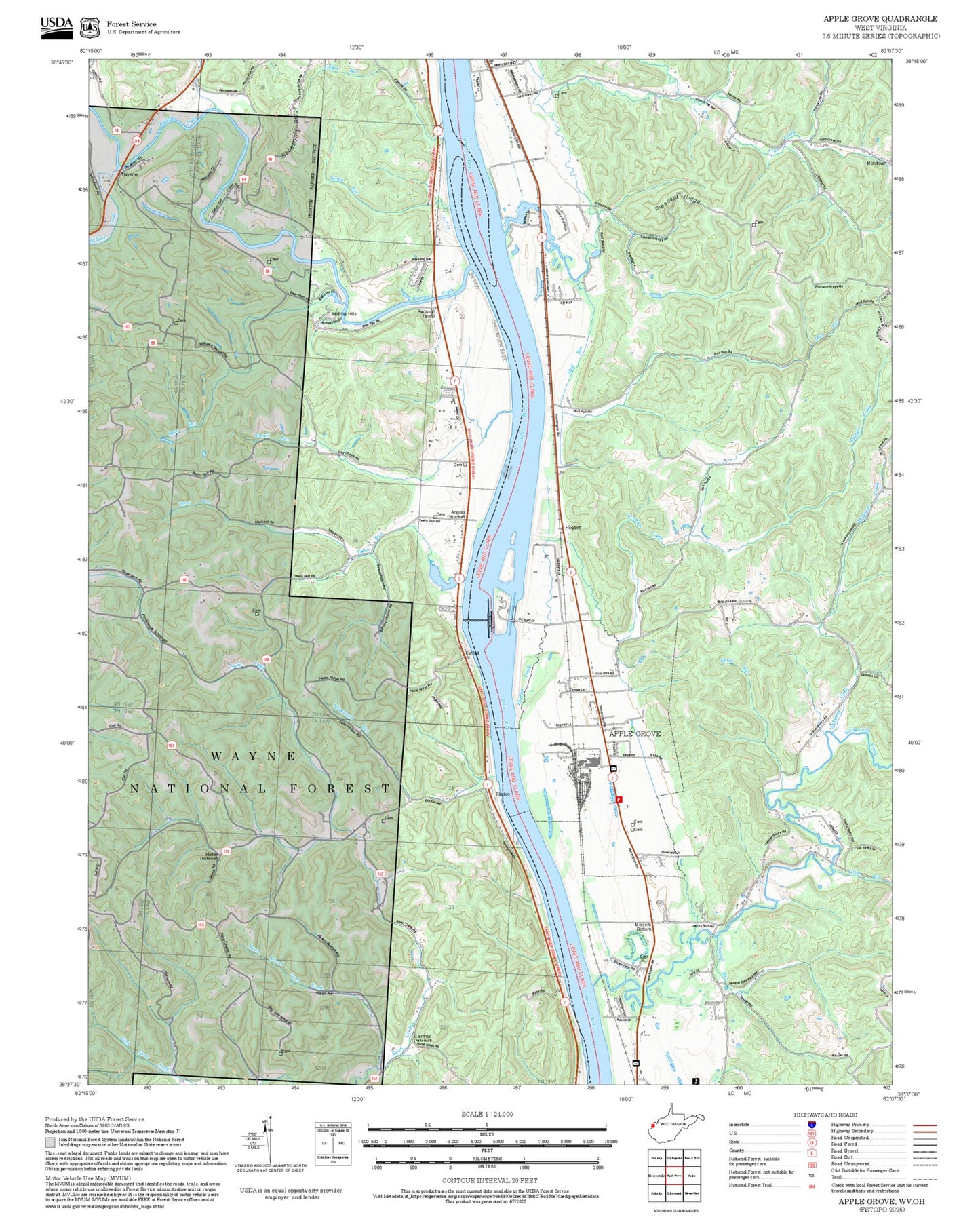 2025 Forest Service Topo Map of Apple Grove West Virginia