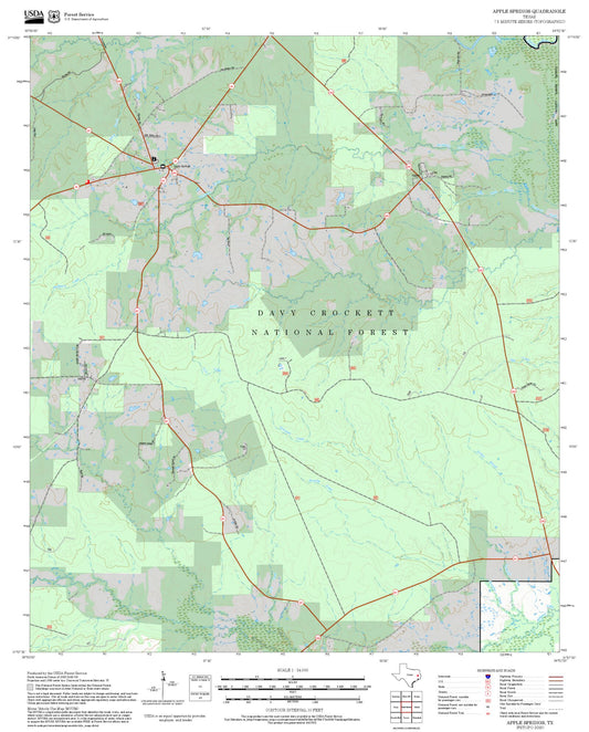2025 Forest Service Topo Map of Apple Springs Texas