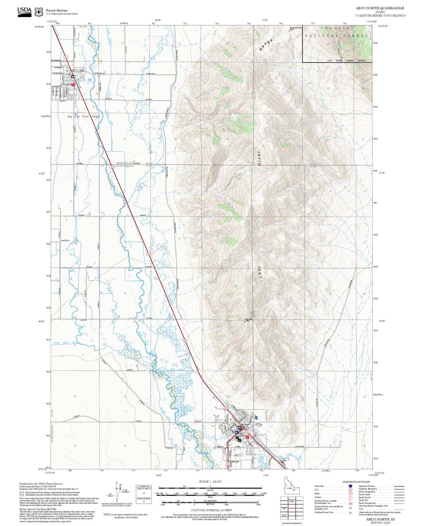 2025 Forest Service Topo Map of Arco North Idaho