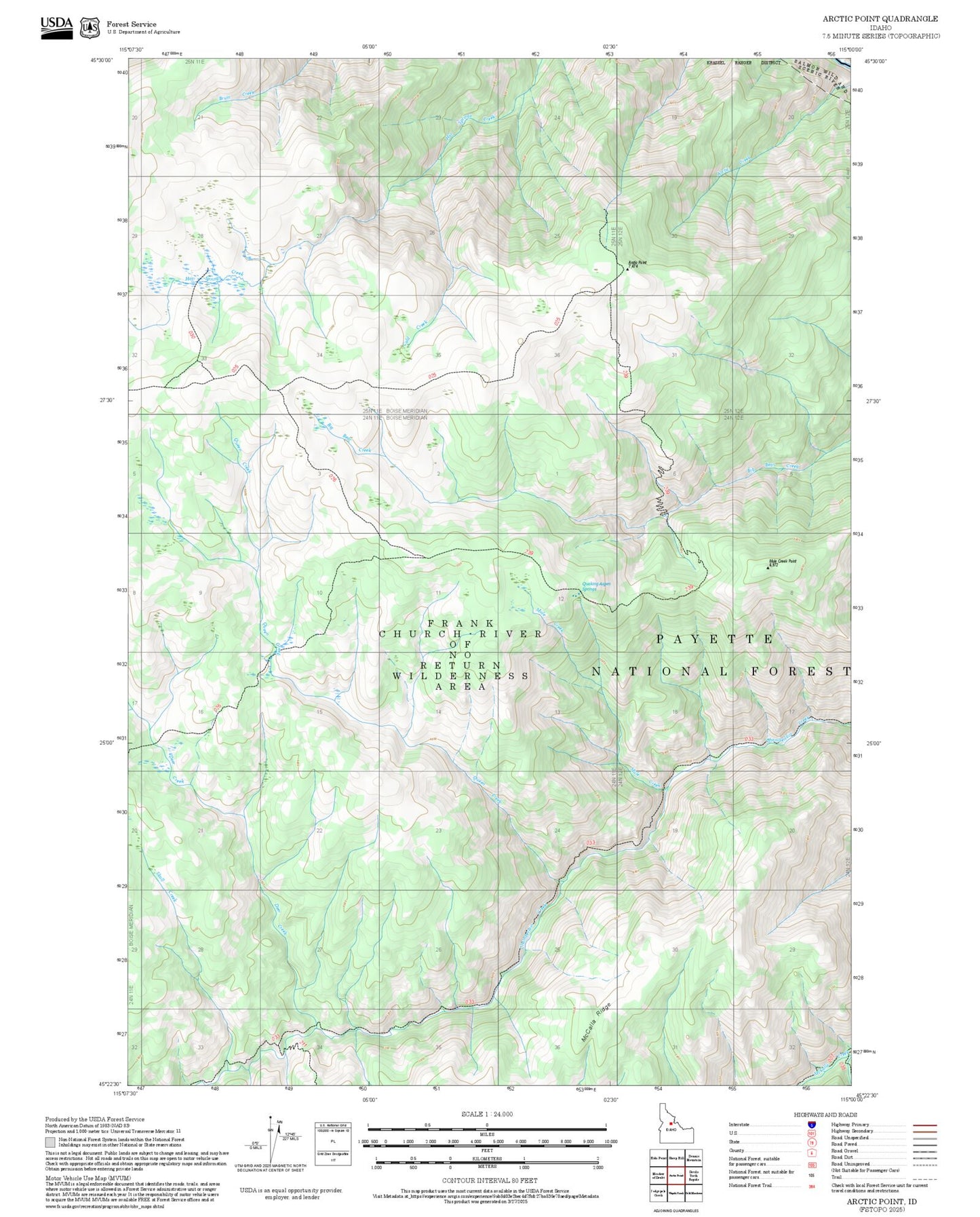 2025 Forest Service Topo Map of Arctic Point Idaho