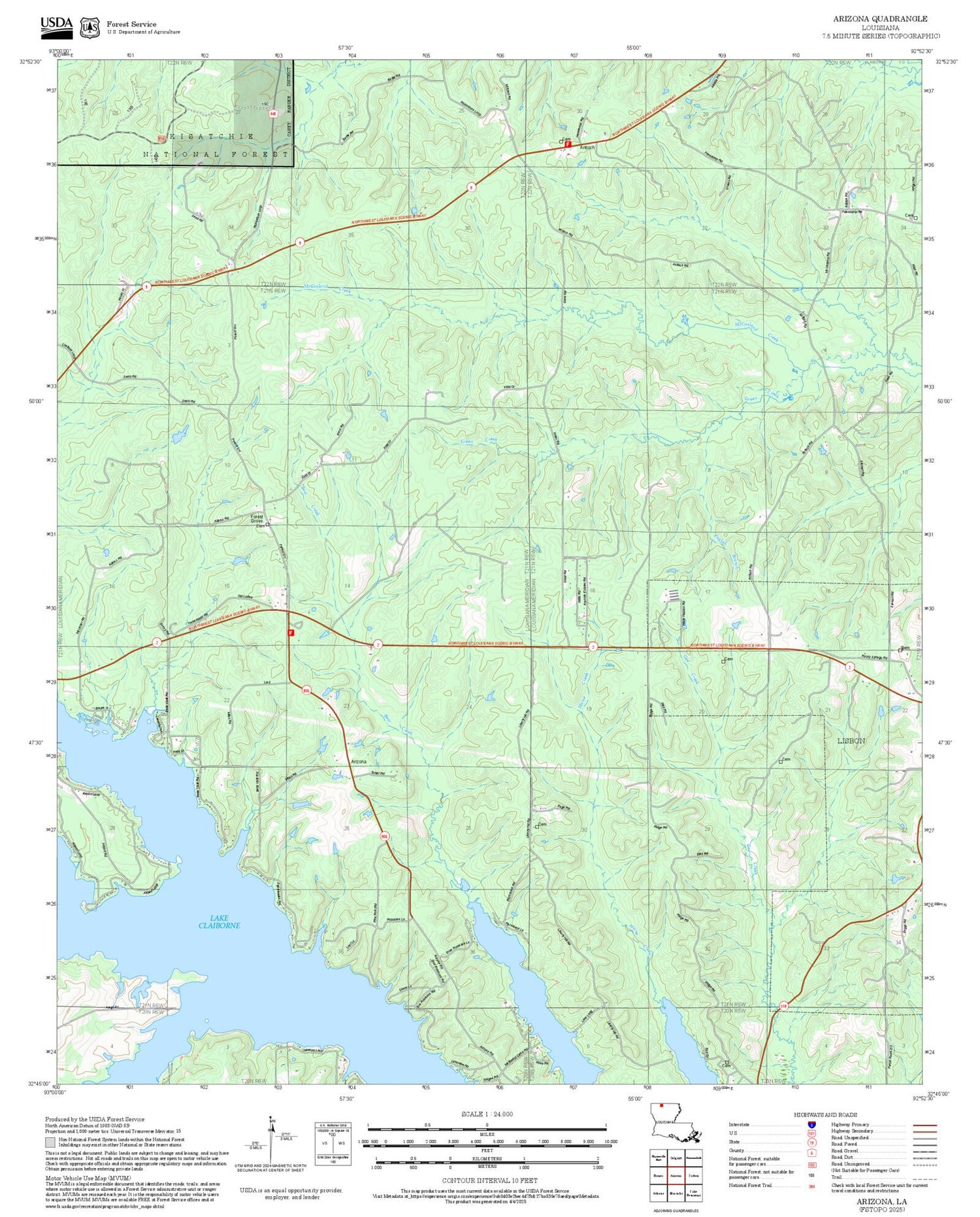 2025 Forest Service Topo Map of Arizona Louisiana