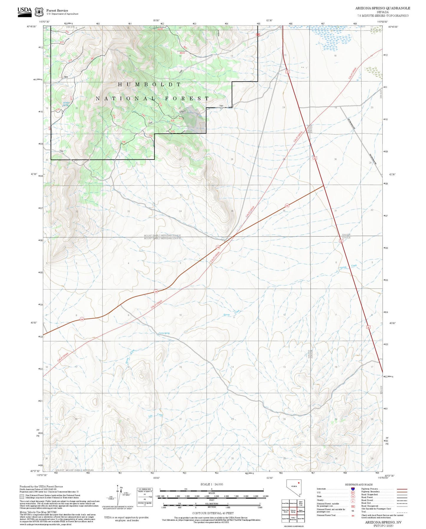 2025 Forest Service Topo Map of Arizona Spring Nevada