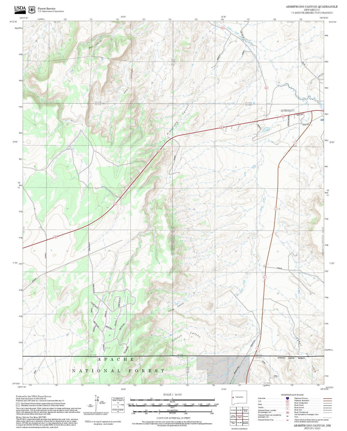 2025 Forest Service Topo Map of Armstrong Canyon New Mexico