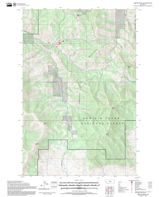 2025 Forest Service Topo Map of Arrow Peak Montana