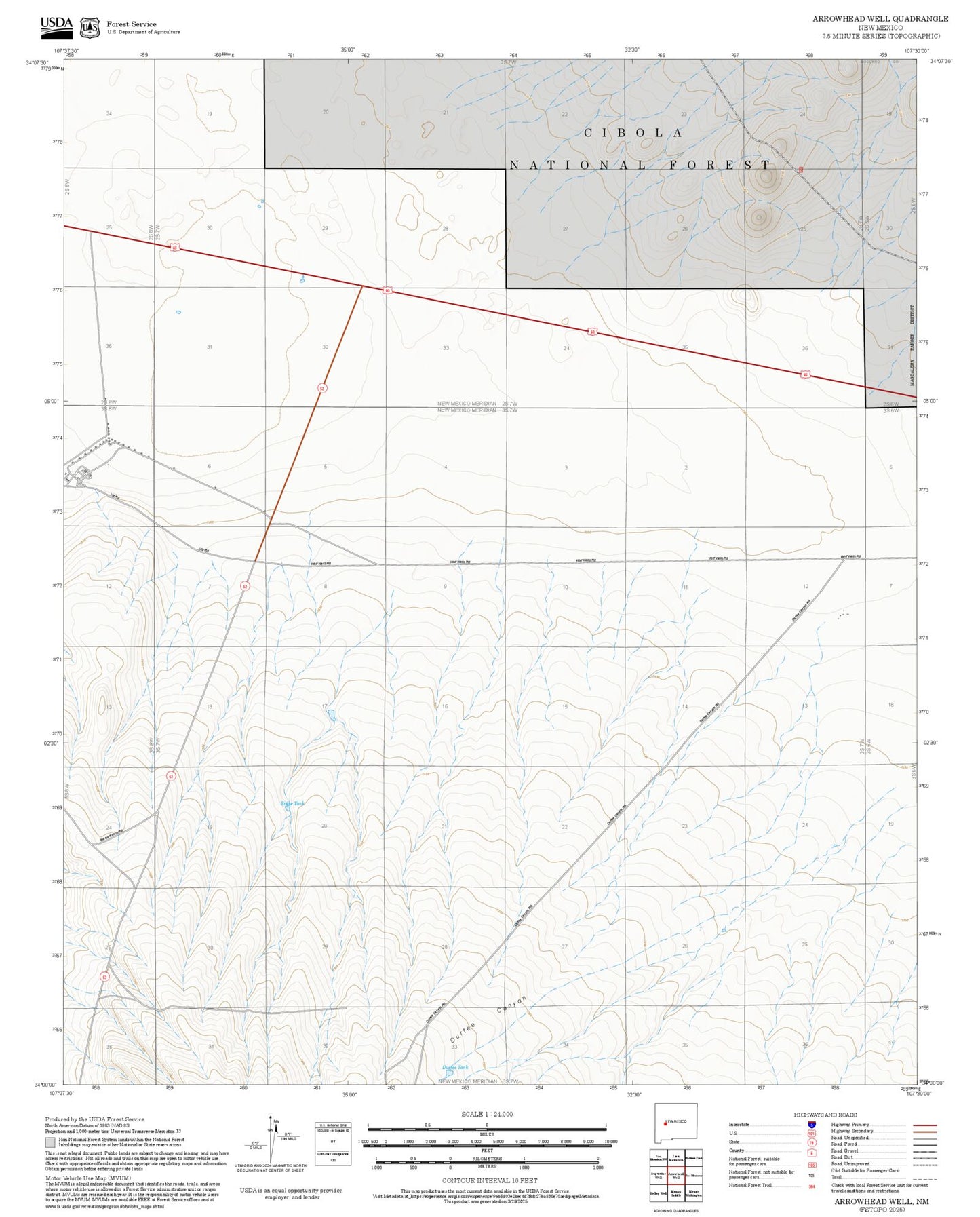 2025 Forest Service Topo Map of Arrowhead Well New Mexico