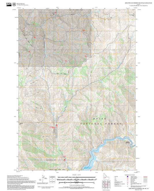 2025 Forest Service Topo Map of Arrowrock Reservoir NE Idaho
