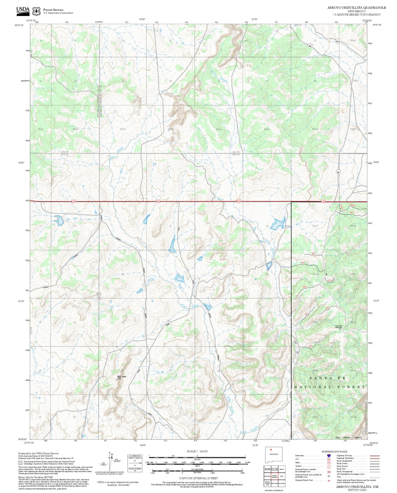 2025 Forest Service Topo Map of Arroyo Chijuillita New Mexico