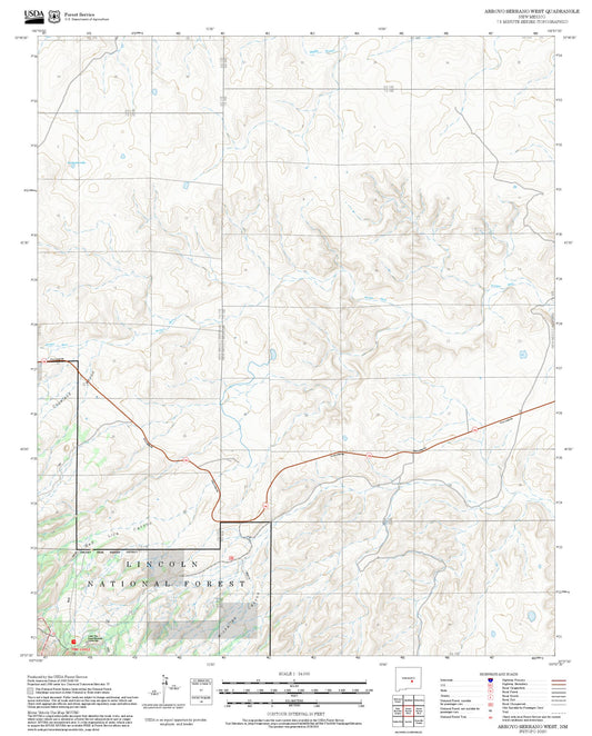 2025 Forest Service Topo Map of Arroyo Serrano West New Mexico