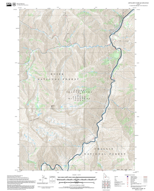 2025 Forest Service Topo Map of Artillery Dome Idaho