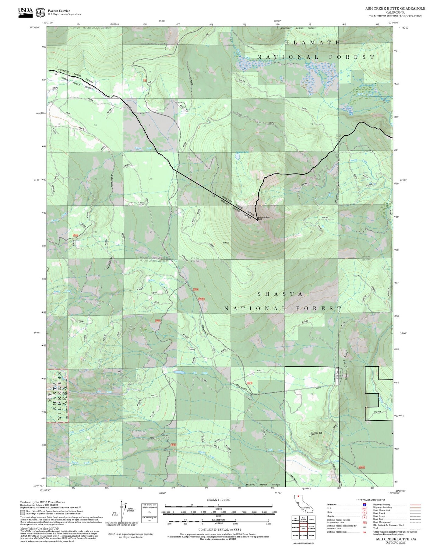 2025 Forest Service Topo Map of Ash Creek Butte California