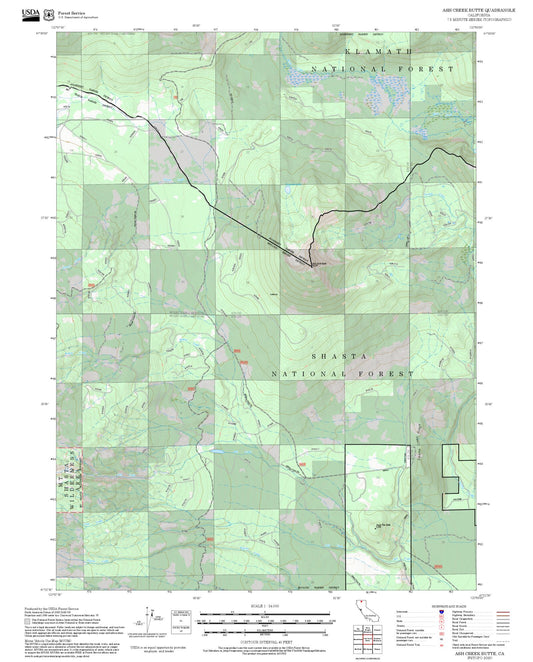 2025 Forest Service Topo Map of Ash Creek Butte California