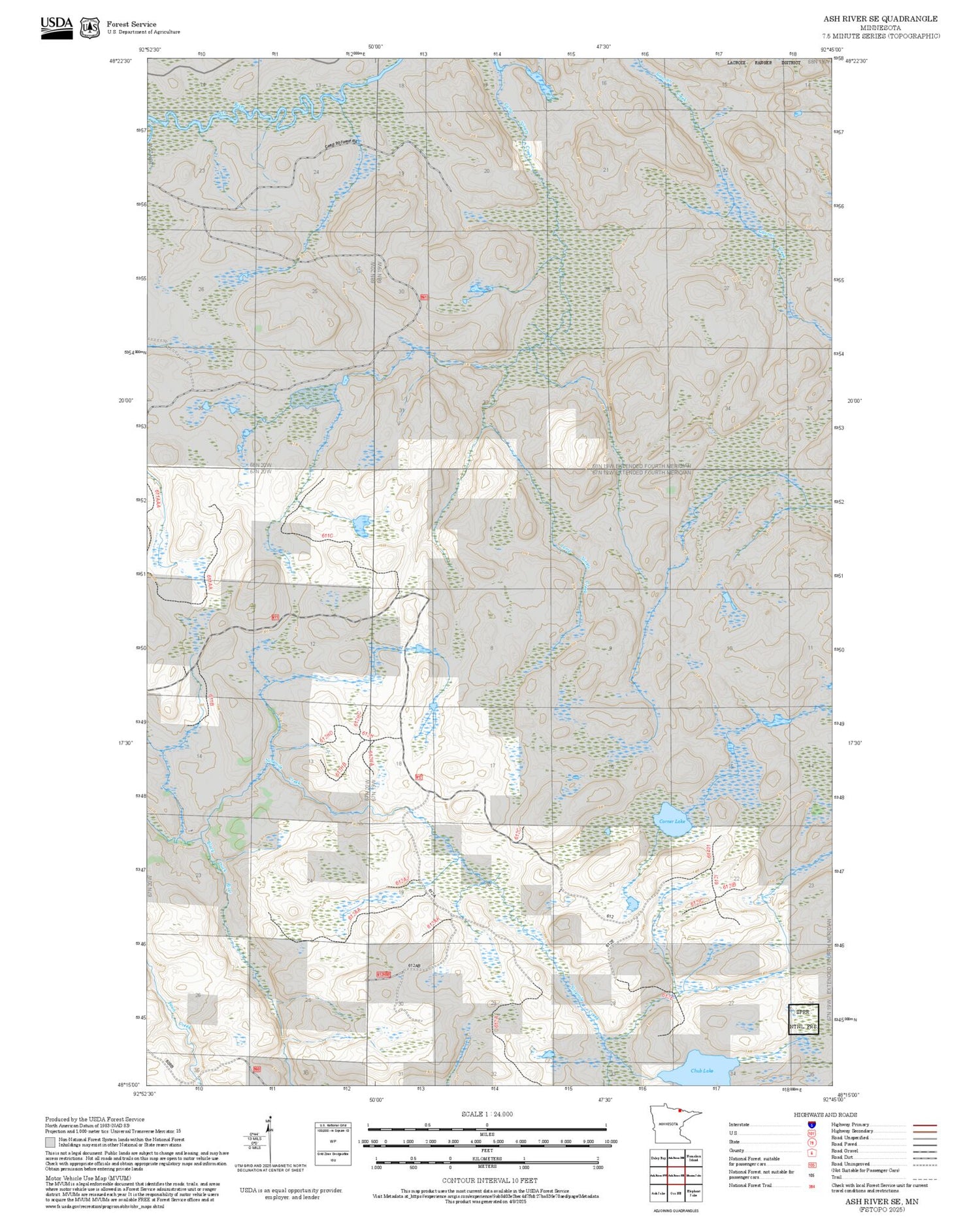 2025 Forest Service Topo Map of Ash River SE Minnesota