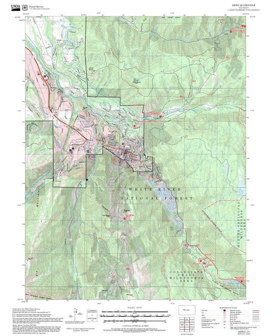 2025 Forest Service Topo Map of Aspen Colorado