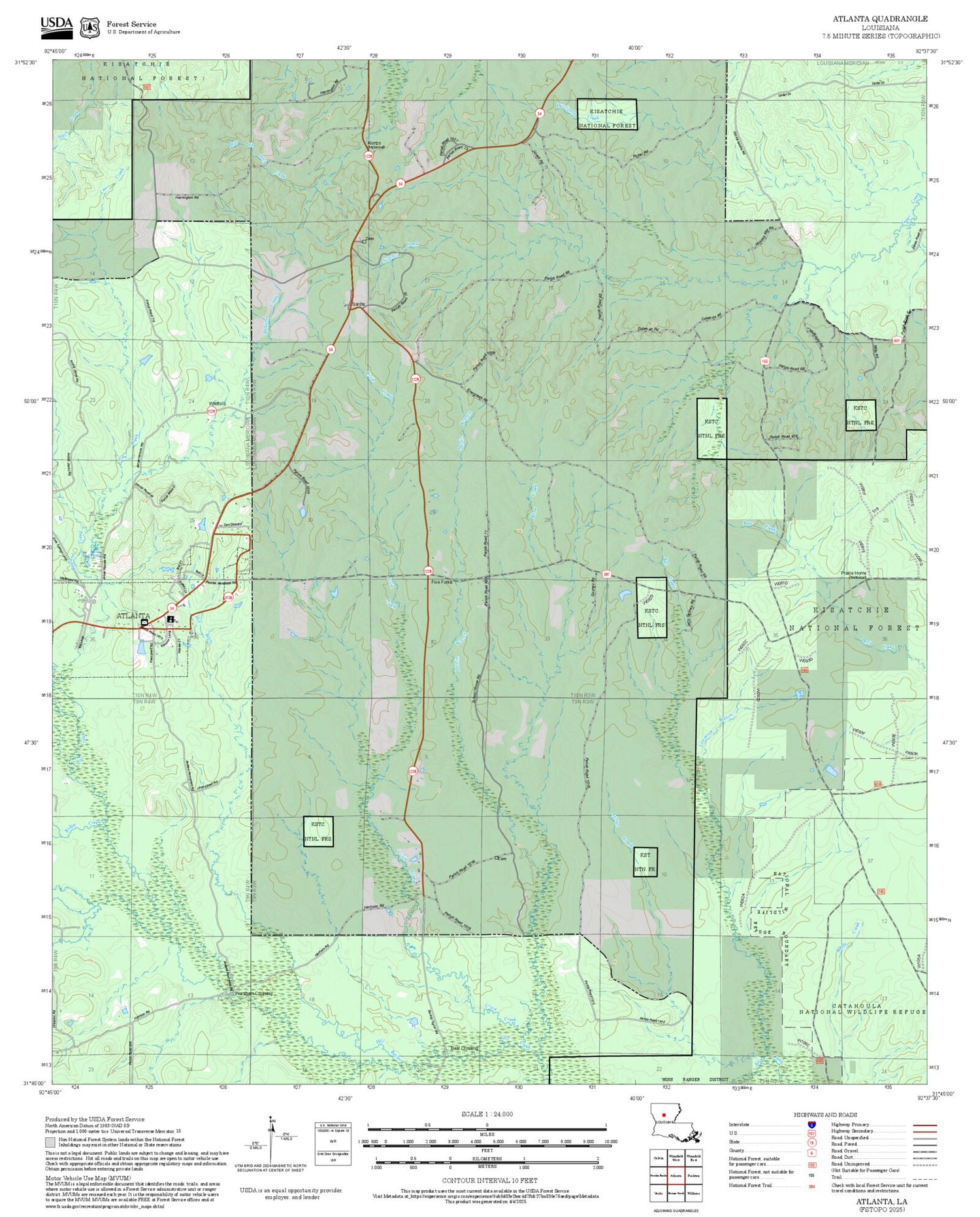 2025 Forest Service Topo Map of Atlanta Louisiana
