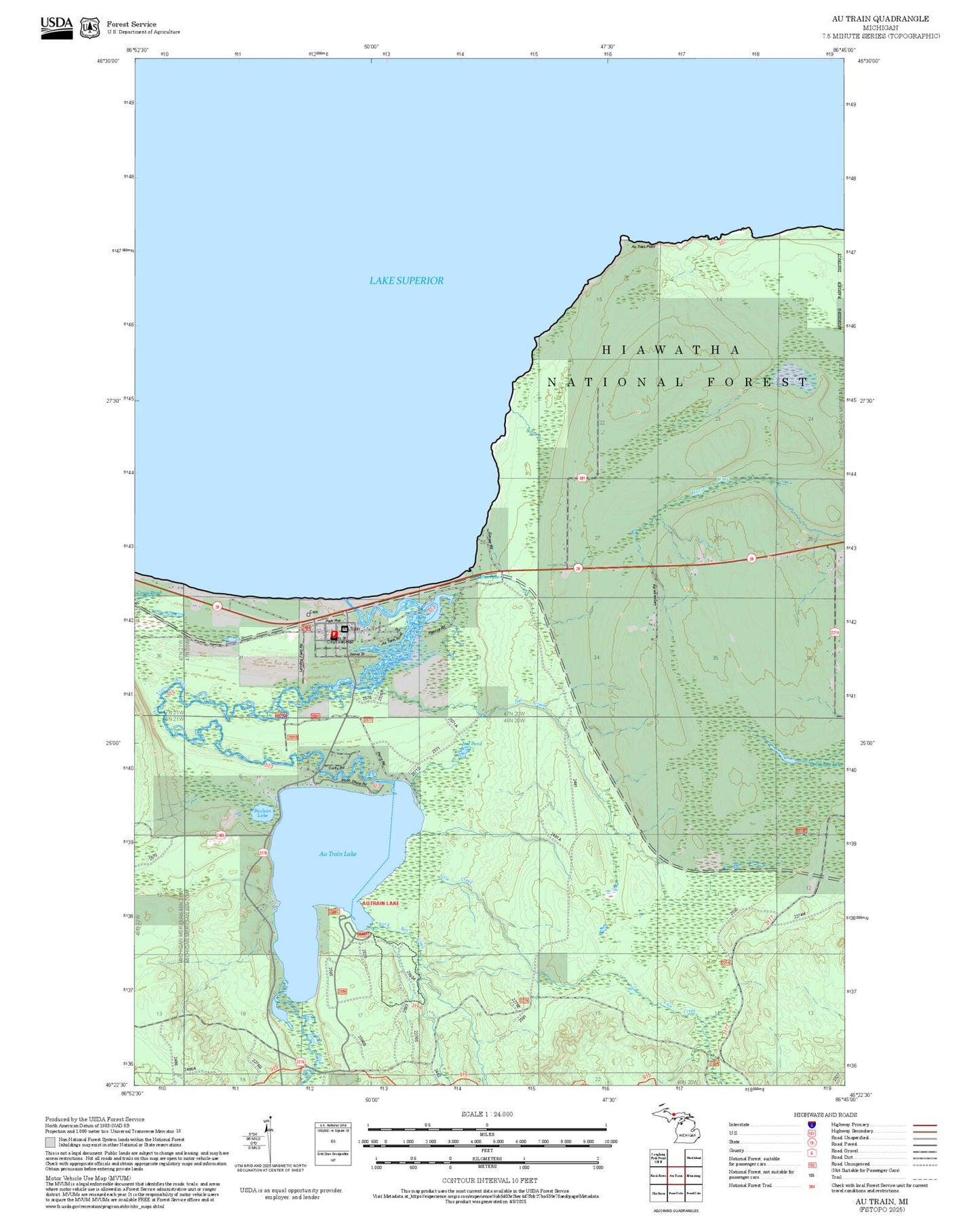 2025 Forest Service Topo Map of Au Train Michigan