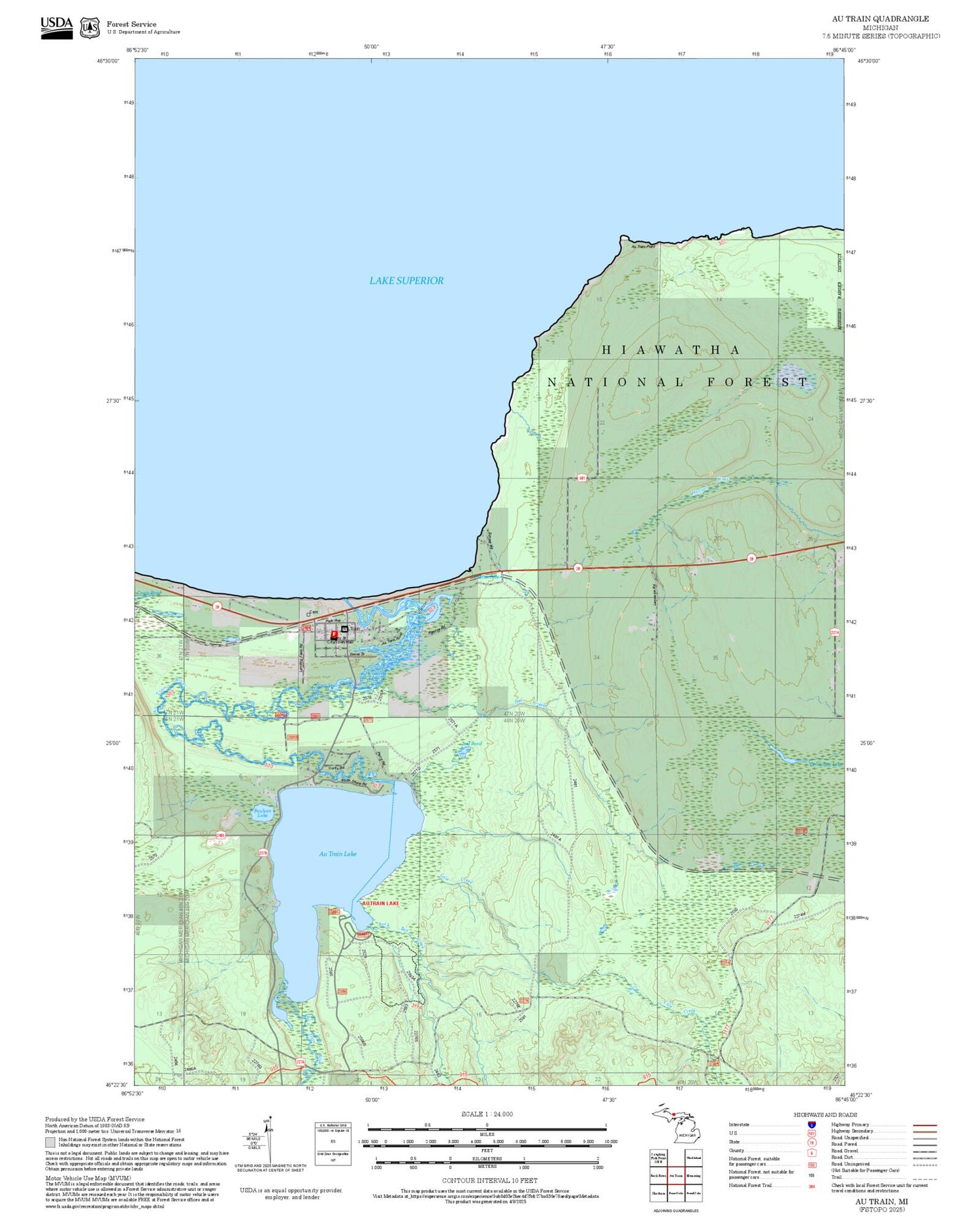 2025 Forest Service Topo Map of Au Train Michigan