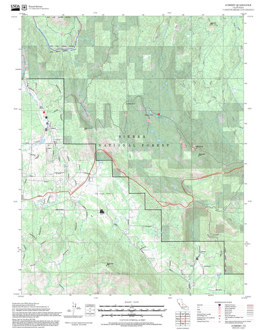 2025 Forest Service Topo Map of Auberry California