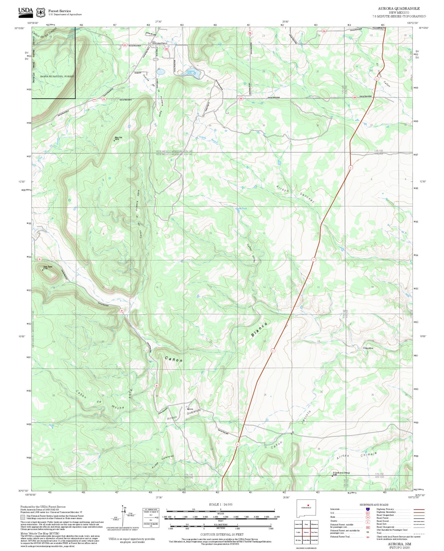 2025 Forest Service Topo Map of Aurora New Mexico