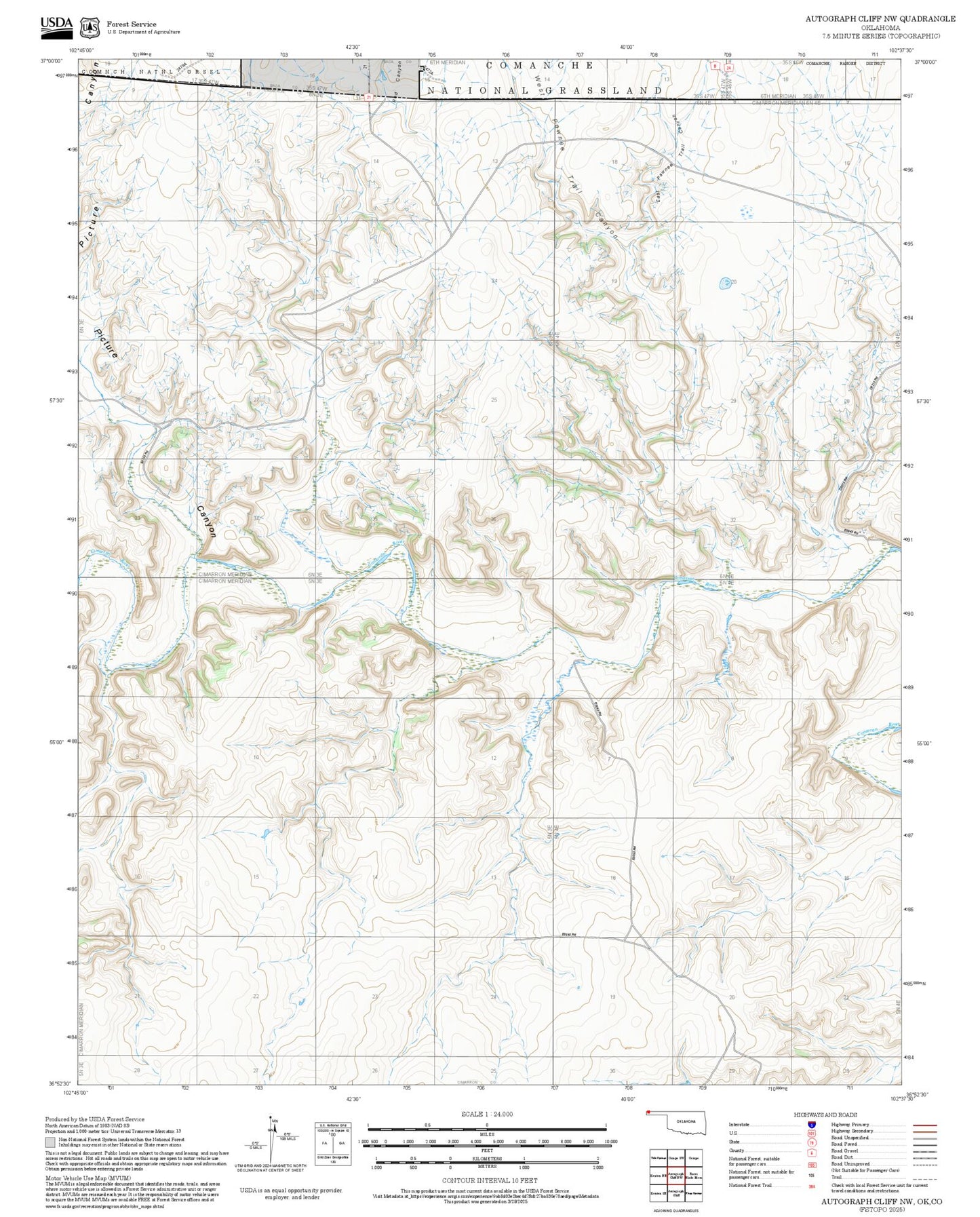 2025 Forest Service Topo Map of Autograph Cliff NW Oklahoma