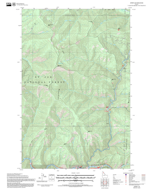 2025 Forest Service Topo Map of Avery Idaho