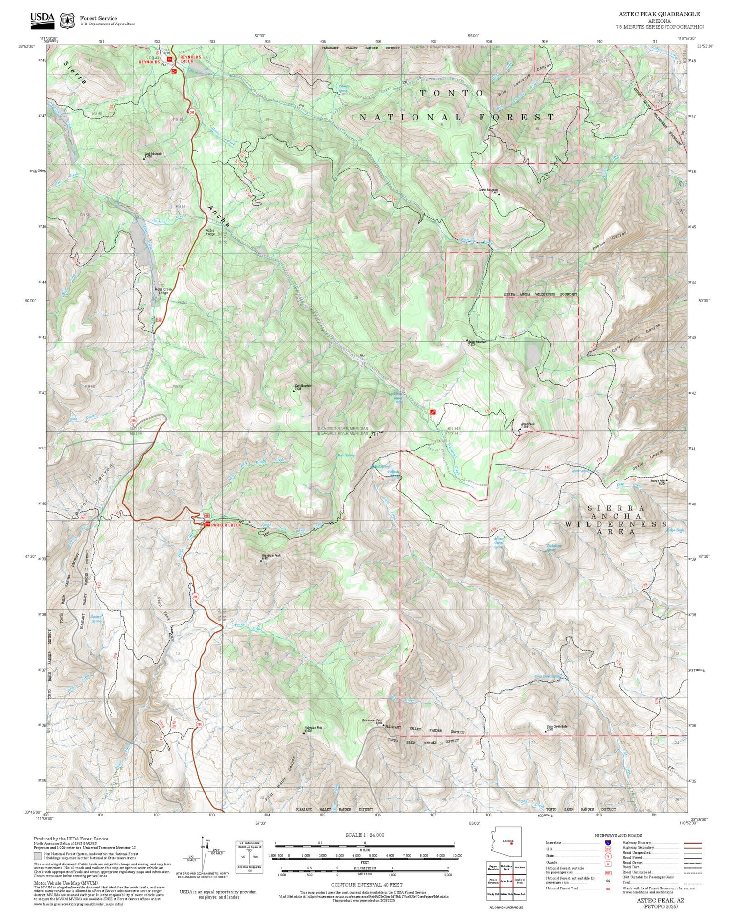 2025 Forest Service Topo Map of Aztec Peak Arizona