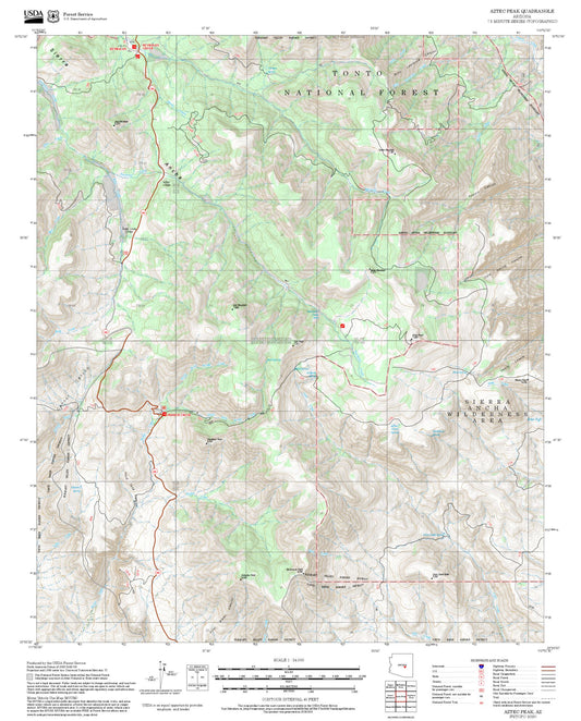 2025 Forest Service Topo Map of Aztec Peak Arizona