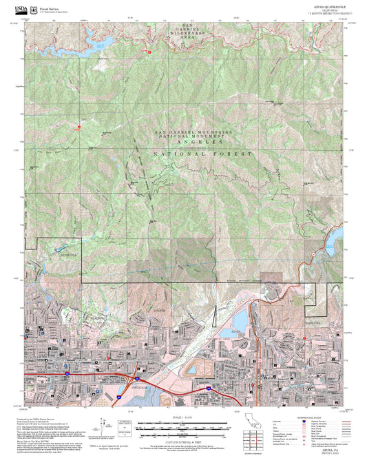 2025 Forest Service Topo Map of Azusa California