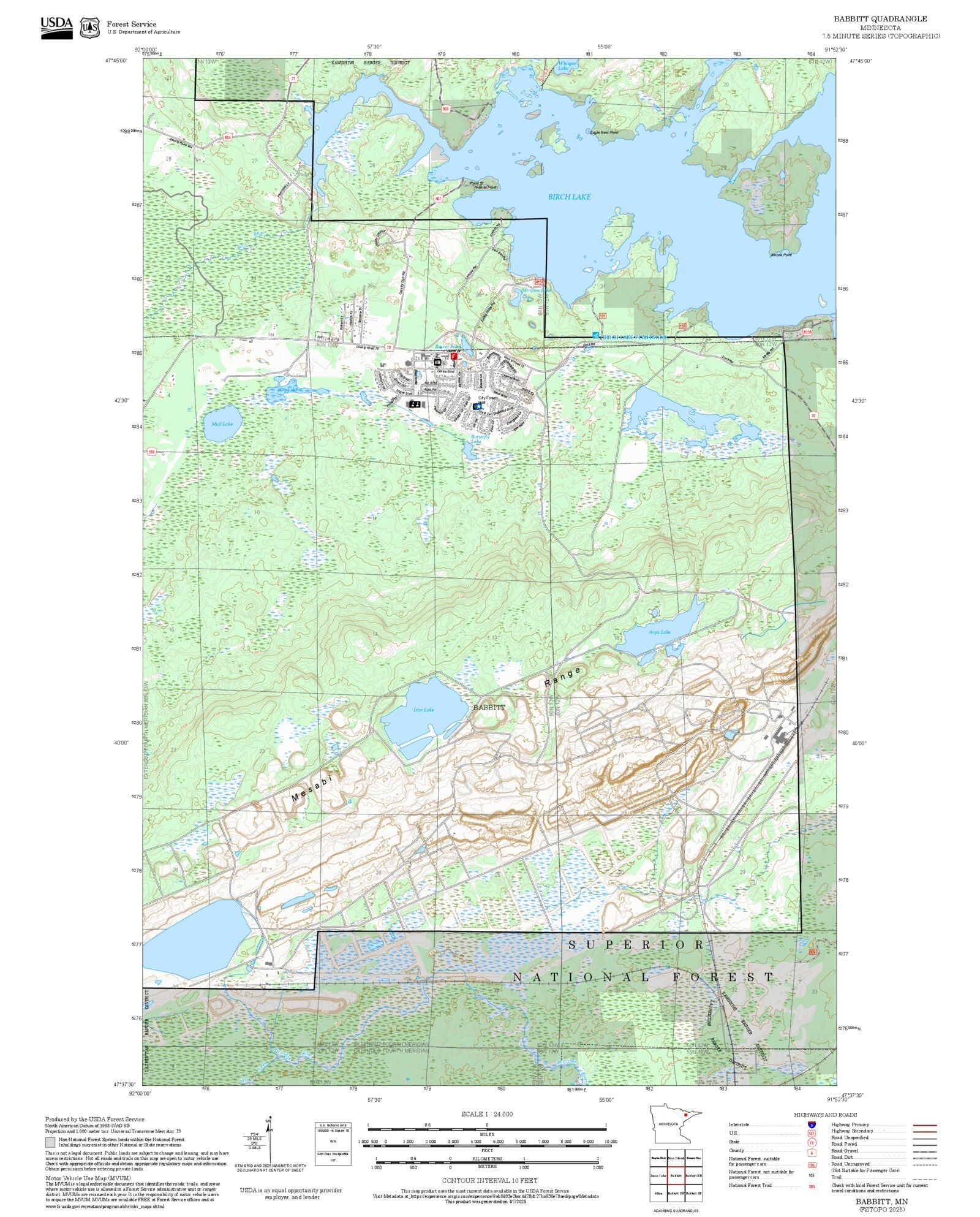 2025 Forest Service Topo Map of Babbitt Minnesota – MyTopo Map Store