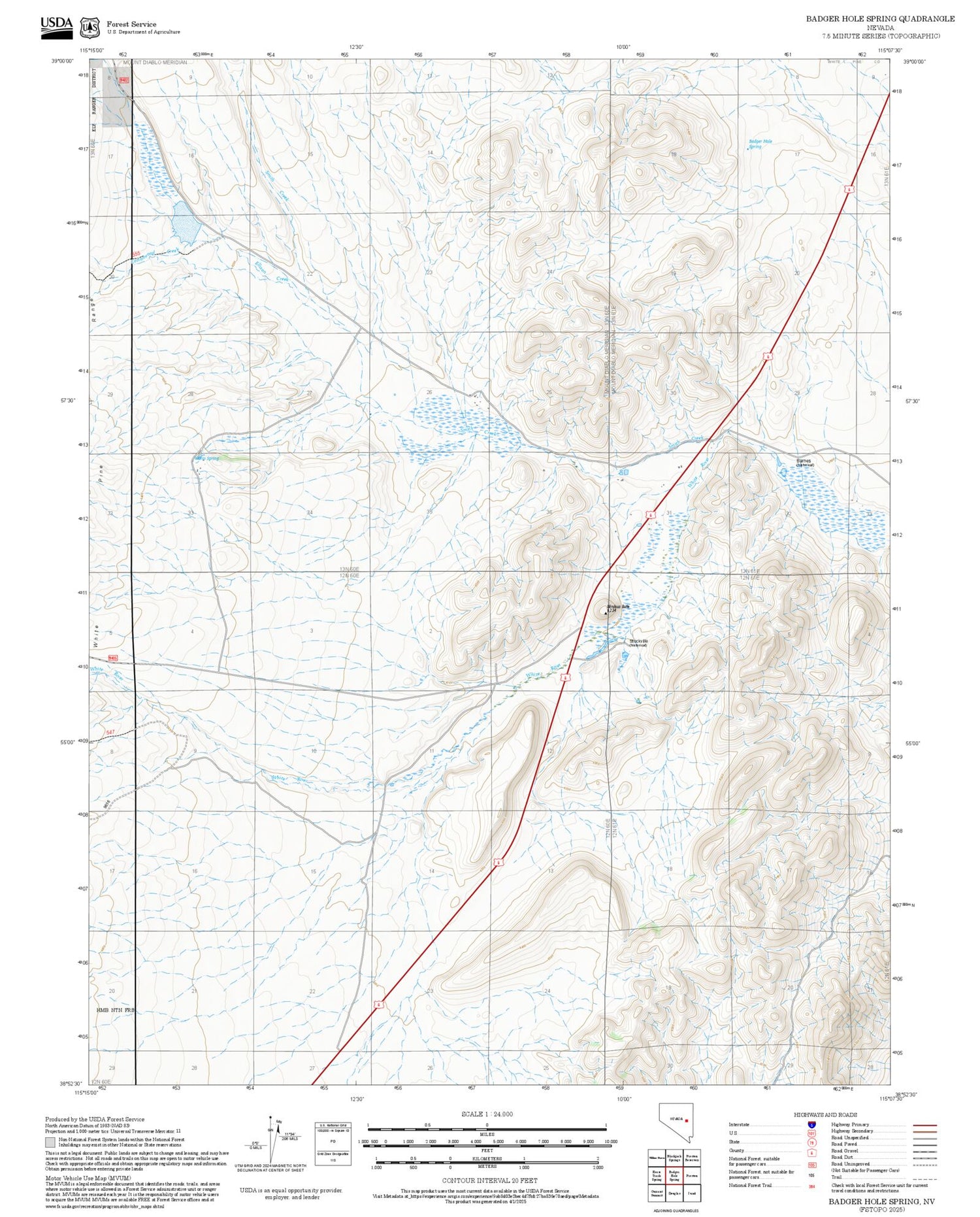2025 Forest Service Topo Map of Badger Hole Spring Nevada