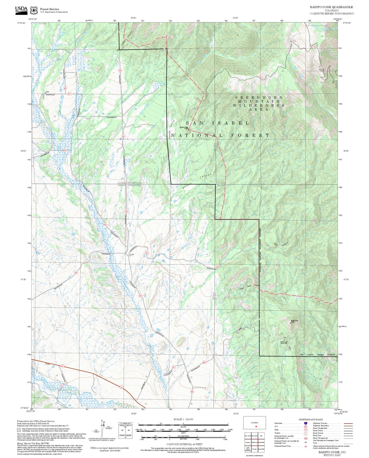 2025 Forest Service Topo Map of Badito Cone Colorado – MyTopo Map Store